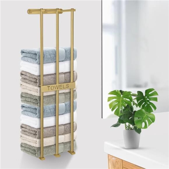 Towel Rack Wall Mounted, Gold Towel Rack for Bathroom, Bathroom Organizer - Picture 1 of 7